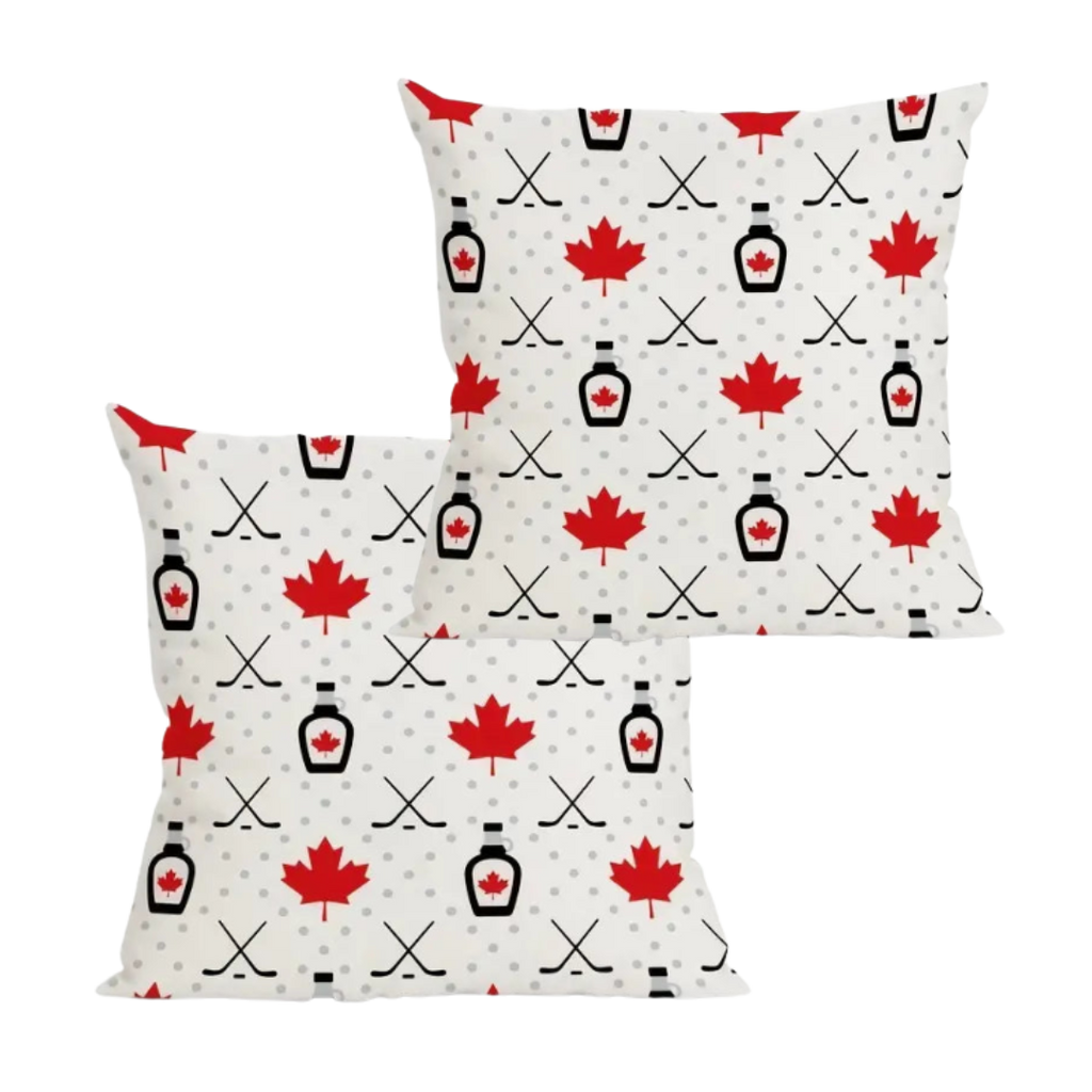 Canada Flag Maple Leaf Hockey Sticks Maple Syrup Pattern Pillow 2-pack