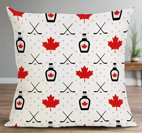 Canada Flag Maple Leaf Hockey Sticks Maple Syrup Pattern Pillow